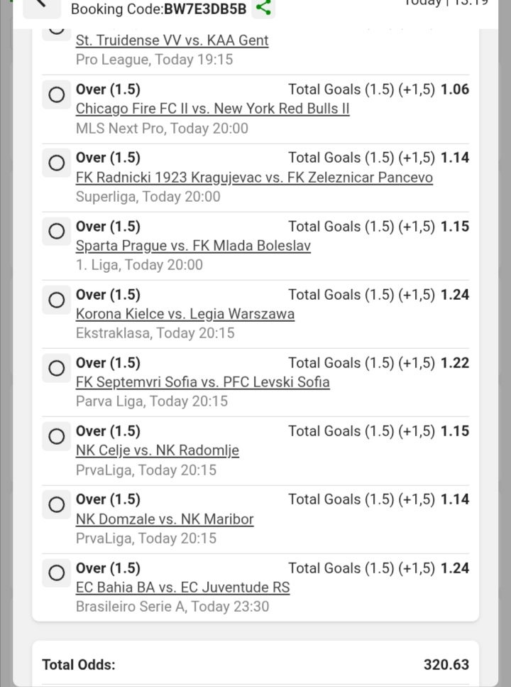 Over 1.5 goals expected.

BW7E3DB5B  odds: 320