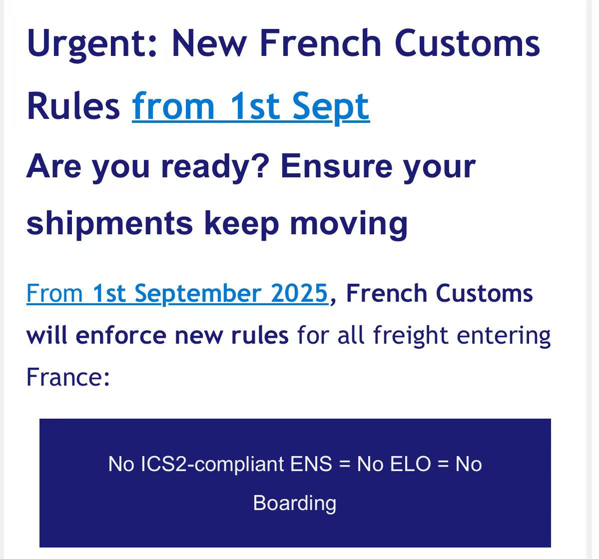 SandasonTrading's tweet photo. How SANDASON Can Help Dover, UK to France
Sandason offers a fully integrated ICS2 ENS declarations platform &amp; ELO submission option that: 
✔️ Submits your ICS2 ENS declaration in minutes 
✔️ Generates a valid UK MRN 
✔️ Embeds the UK MRN into the ELO, ready for French Customs 
✔️ https://t.co/mOQOrHvNv2