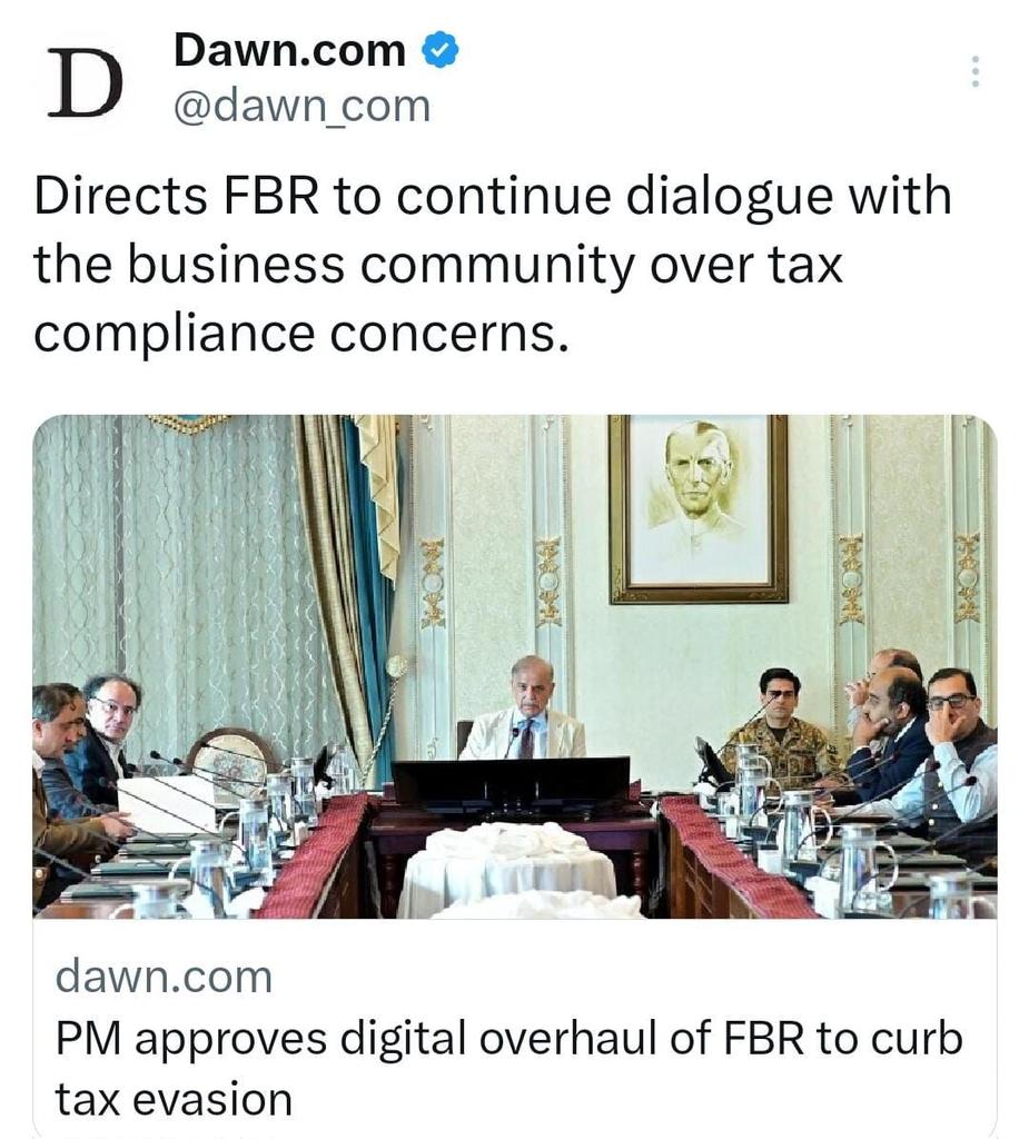 🔶Prime Minister Sheh­baz Sharif has approved the development of a modern and world-class digital ecos­ystem in the Federal Board of Revenue (FBR), directing that globally renowned experts be engaged for this purpose.
🔶Prime Minister has directed senior FBR officials to ensure
