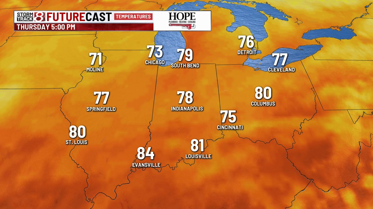 RyanMorseWx's tweet image. Time to start looking for Halloween decorations?🤣
Temperatures may be stuck in the upper 70s in Indy this Thursday & Friday.
@WISHNews8