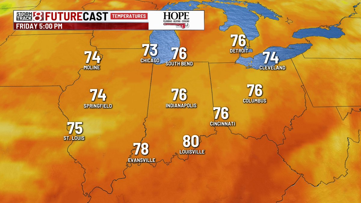 RyanMorseWx's tweet image. Time to start looking for Halloween decorations?🤣
Temperatures may be stuck in the upper 70s in Indy this Thursday & Friday.
@WISHNews8