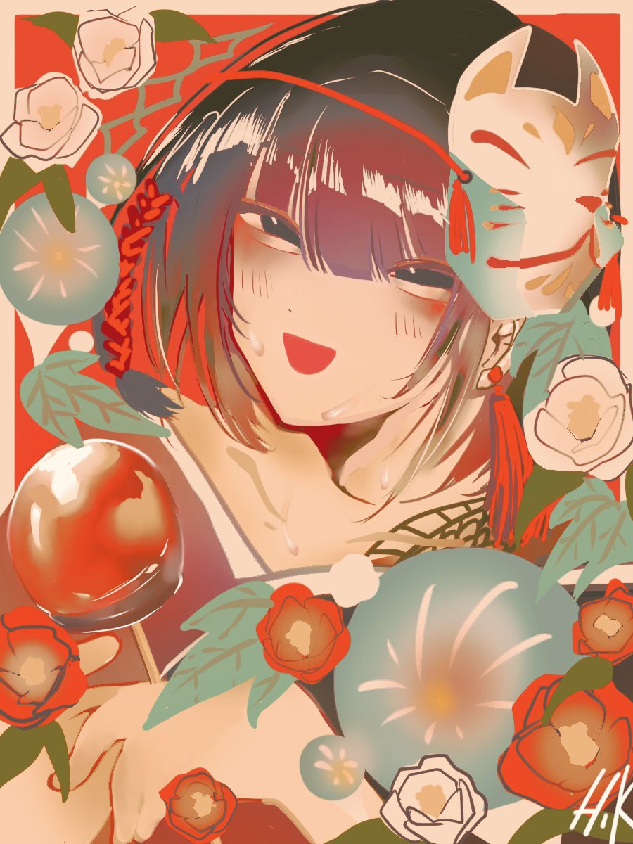 #きよの不思議人世 
 #絵描きさんと繋がりたい 
朝顔と椿と夏祭り