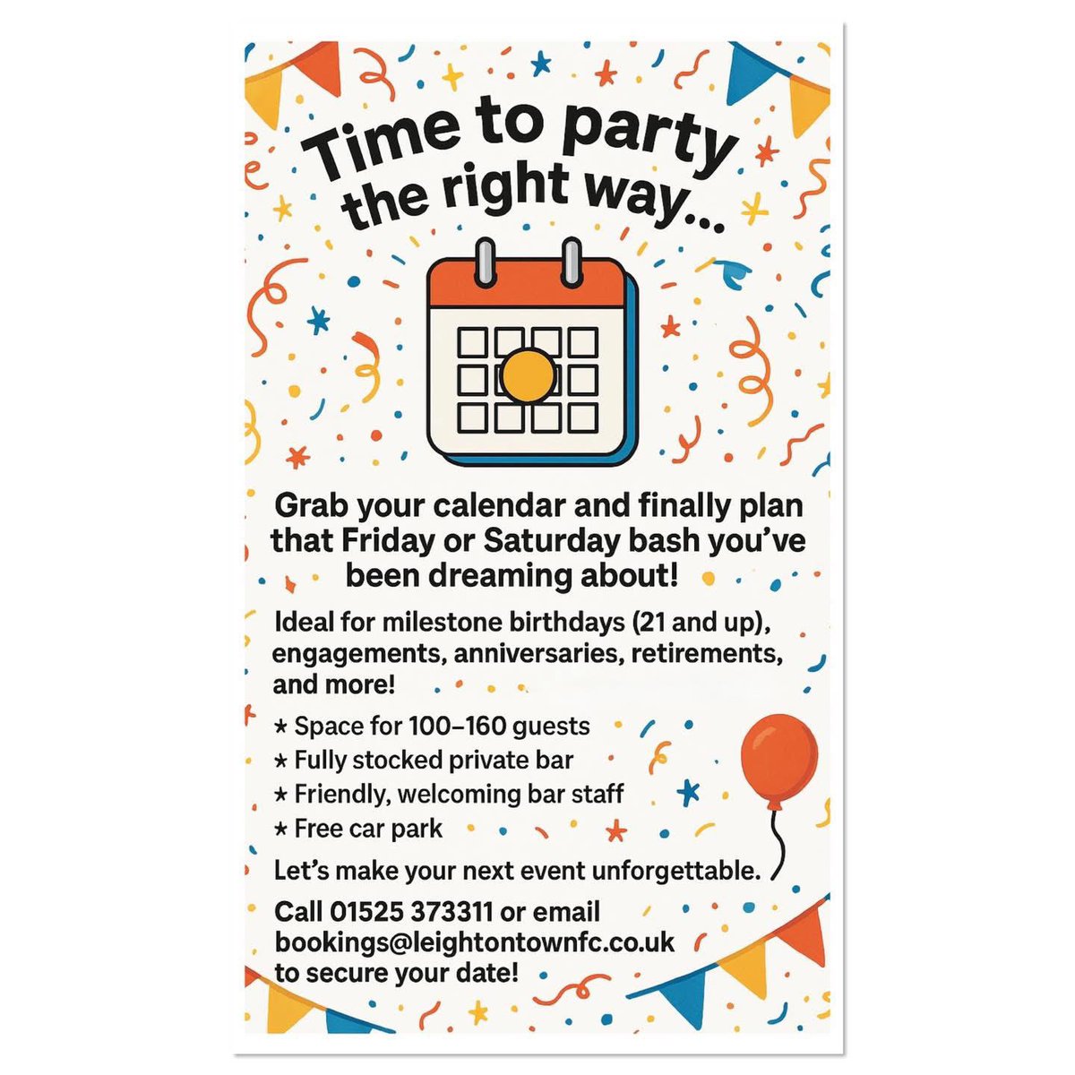 🎉 Time to party 📅 Grab your calendar and finally plan that Friday/Saturday you've been dreaming about!

 (21 and up), an engagement, anniversary, retirement—or just a long-overdue celebration—we’ve got the perfect spot for you right here in Leighton Buzzard!

#leightonbuzzard
