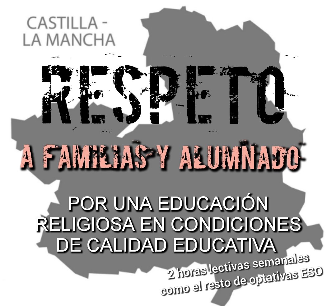 Pro-ERE (@derechoere) on Twitter photo 🟥 #CLM <a href="/garciapage/">Emiliano García-Page</a> <a href="/amadorpastorn/">Amador Pastor Noheda</a> NO RESPETA LA DEMANDA SOCIAL
➡️ Las familias @concapaclm eligen mayoritariamente #clasedeReligión
👉🏻 Aumento a 2️⃣h lectivas #ESO como el resto optativas
👉🏻 Que los centros oferten #Religión a menores #FPBásica #GradoMedio
CE 27.3/Acuerdo🇻🇦🇪🇸 🟥 #CLM <a href="/garciapage/">Emiliano García-Page</a> <a href="/amadorpastorn/">Amador Pastor Noheda</a> NO RESPETA LA DEMANDA SOCIAL
➡️ Las familias @concapaclm eligen mayoritariamente #clasedeReligión
👉🏻 Aumento a 2️⃣h lectivas #ESO como el resto optativas
👉🏻 Que los centros oferten #Religión a menores #FPBásica #GradoMedio
CE 27.3/Acuerdo🇻🇦🇪🇸