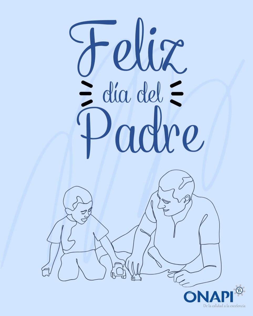 👨‍👧‍👦 En este Día de los Padres, reconocemos a quienes con esfuerzo, dedicación y ejemplo construyen cada día un legado de integridad, valores y compromiso.

Desde ONAPI, celebramos a los padres que inspiran innovación, protegen sueños y siembran futuro. 💙

¡Feliz Día del Padre!