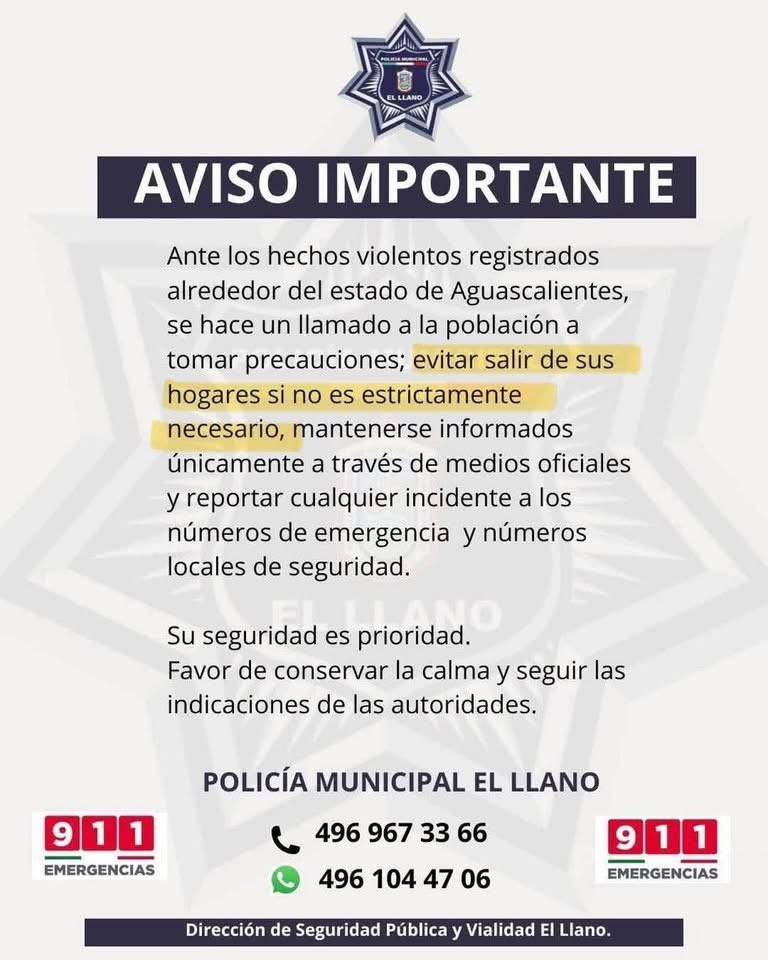 quierotvags's tweet image. Las autoridades de los municipios de El Llano y Rincón de Romos, en el estado de Ags, hacen un llamado a la población a no salir de casa, salvo que sea estrictamente necesario, y a mantenerse informada a través de los canales oficiales ante cualquier incidente.
#quierotvags