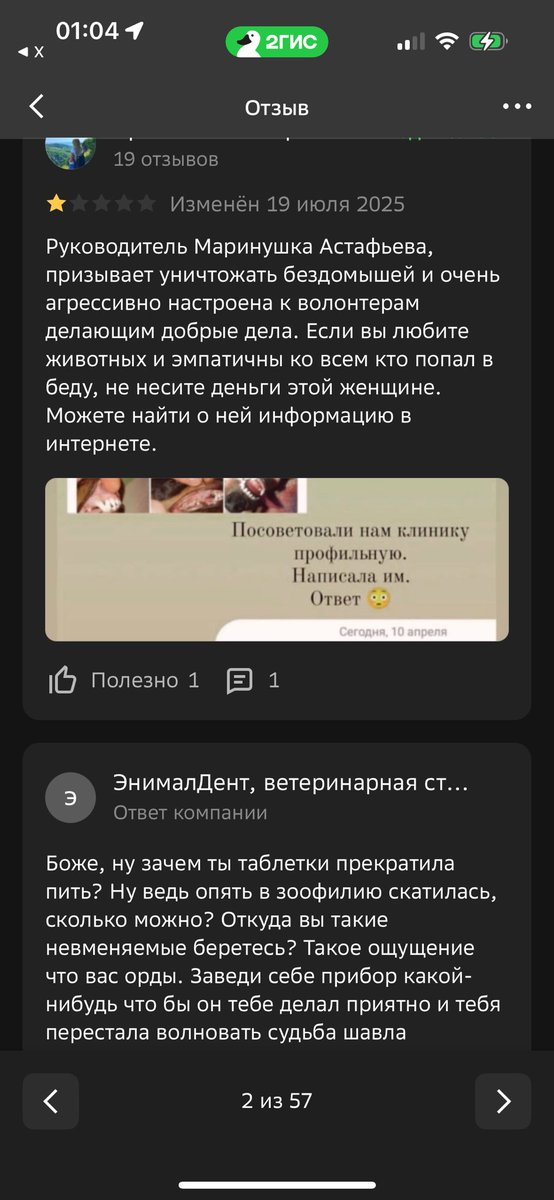 ponaehala's tweet photo. Мне вчера в личку написал подписчик, и рассказал о владелице клиники ЭнималДент в Спб, которая буквально ненавидит бездомных животных, и после одного из своих постов (со слов подписчика она там по полной обосрала и волонтеров и бездомных животных) группу закрыла. Естественно, не смогла я посмотреть тот пост, а вот комментарии от нее в 2Гис просто шедевральные.
Вот в моей ленте есть разные люди- ветеринары, заводчики- скажите, это же ну, вообще не адекватно?! 
Ты можешь не обслуживать бездомных животных, но писать такое?!