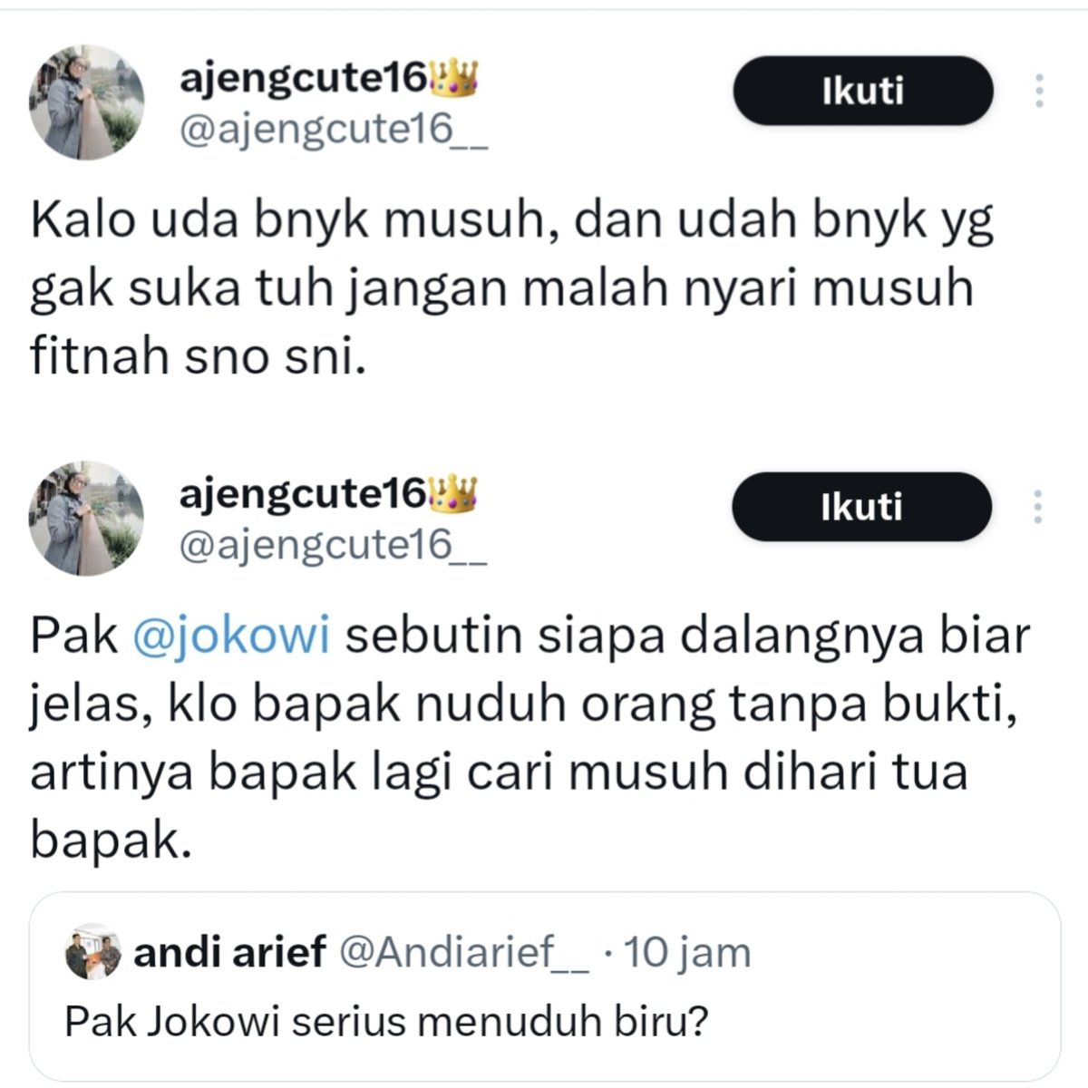 AnKiiim_'s tweet image. Ternyata @ajengcute16__ beraninya cuma sama Abah Anies dan pendukungnya, padahal Abah Anies diem² bae 🤣🤣
Giliran diolok dan difitnah oleh mulyono @jokowi, dia cuma berani cengar-cengir, nanya jg sambil ingah ingih 😆🤣
Ke Abah Anies Ke Mulyono
