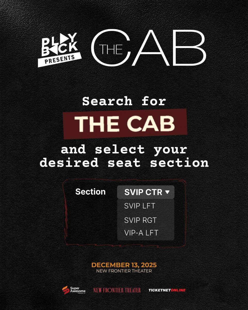 playback_fest's tweet image. Want tickets for Playback Presents: The Cab? Here&apos;s how! 🙌

Make sure to secure your seat before slots run out! Just go to ticketnet.com.ph/event-detail/T… and let&apos;s create a night to remember this December 13!

#PlaybackPresents #TheCabLiveInManila