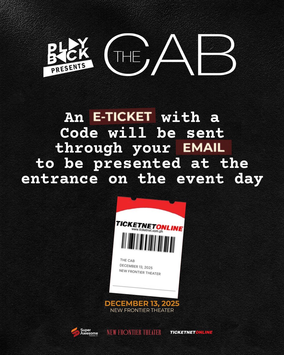 playback_fest's tweet image. Want tickets for Playback Presents: The Cab? Here&apos;s how! 🙌

Make sure to secure your seat before slots run out! Just go to ticketnet.com.ph/event-detail/T… and let&apos;s create a night to remember this December 13!

#PlaybackPresents #TheCabLiveInManila