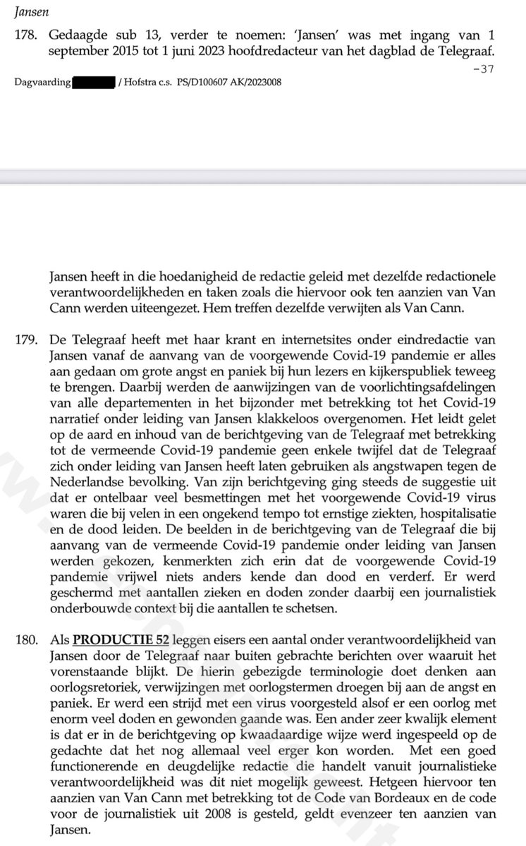 PaulvanHoek2021's tweet image. Over Paul Jansen, hoofdredacteur van de Telegraaf in de dagvaarding van Arno van Kessel: