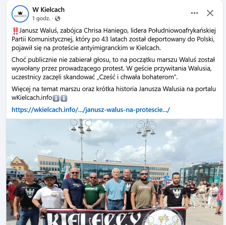 Michal Braun (@michalbraun) on Twitter photo W Kielcach "cześć i chwała bohaterom" dla J. Walusia. Dla modercy, terrorysty, człowieka który zwalczał ruch czarnoskórych w RPA, przeciwnika zakończenia apartheidu?
Wstyd i hańba! To prawdziwa twarz <a href="/KONFEDERACJA_/">Konfederacja</a> i <a href="/KoronyPolskiej/">Konfederacja Korony Polskiej</a> W Kielcach "cześć i chwała bohaterom" dla J. Walusia. Dla modercy, terrorysty, człowieka który zwalczał ruch czarnoskórych w RPA, przeciwnika zakończenia apartheidu?
Wstyd i hańba! To prawdziwa twarz <a href="/KONFEDERACJA_/">Konfederacja</a> i <a href="/KoronyPolskiej/">Konfederacja Korony Polskiej</a>