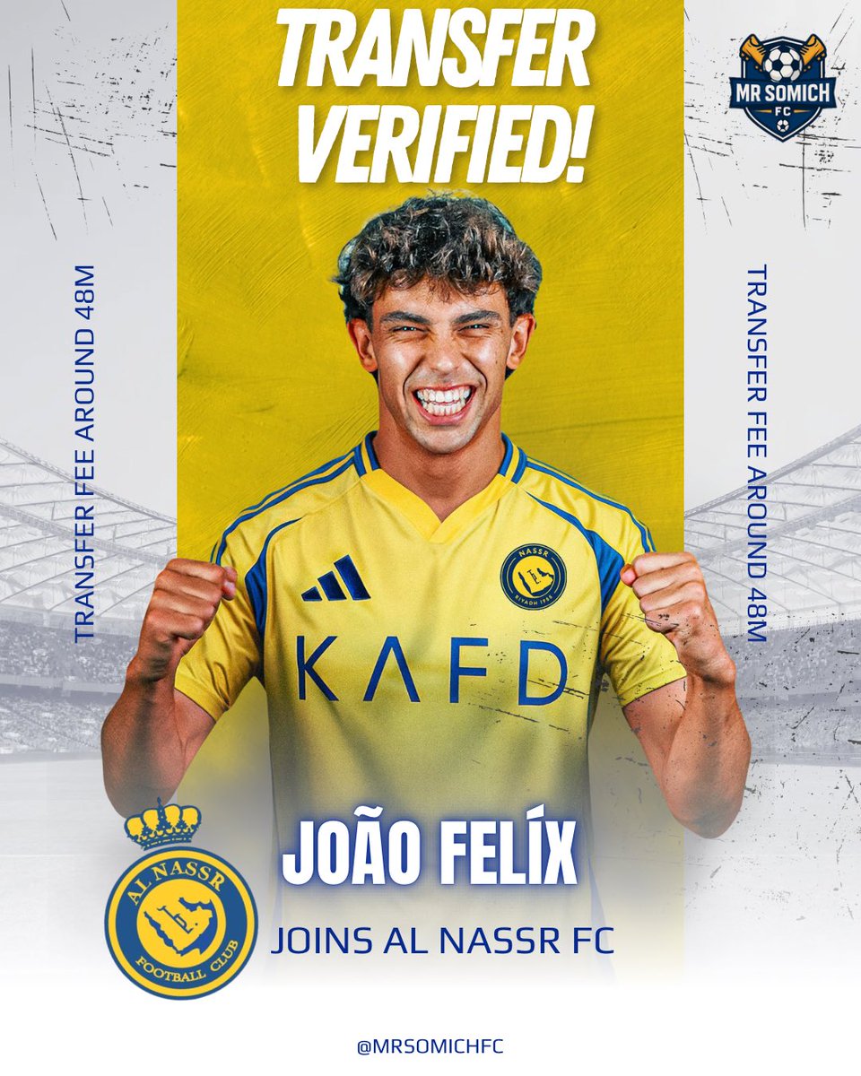 Al Nassr agree deal to sign João Félix from Chelsea,

Player authorized to fly for medical and join Al Nassr, initial transfer fee worth €30m plus add-ons and heavy sell-on clause to meet Chelsea €50m valuation in future.

Transfer Verified
<a href="/FabrizioRomano/">Fabrizio Romano</a>
