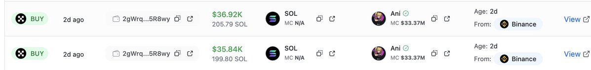 Mladek_sol's tweet image. This walleted aped 70k into $ANI; fresh wallet from Binance