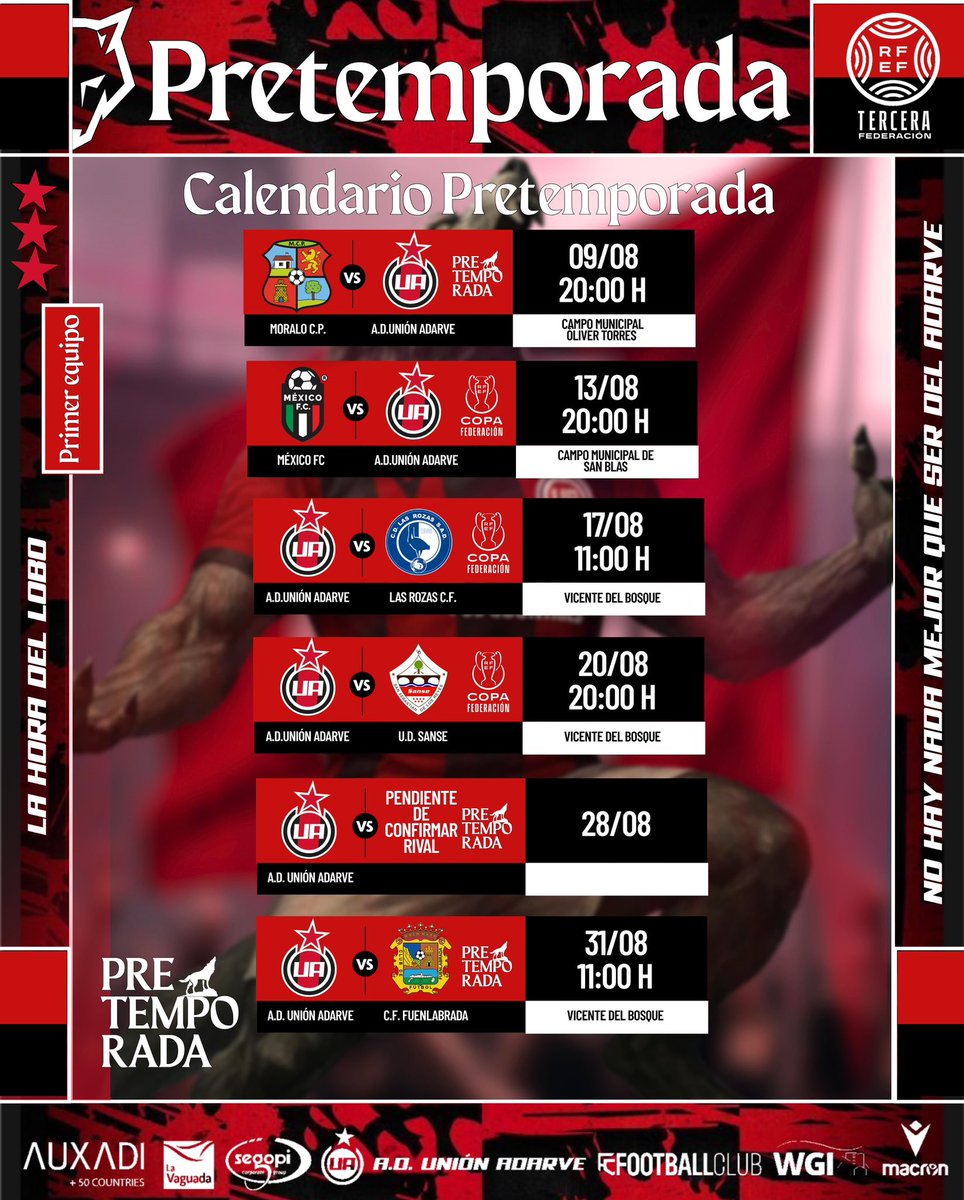 🗓️ ¡El calendario de esta pretemporada!

🔎 Consulta los encuentros que disputaremos durante el mes de agosto