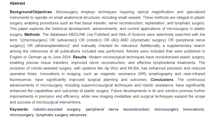 JCM_MDPI's tweet image. #mdpijcm
🙌Views 2437, Citations 8
#robotic-assisted surgery
#peripheral_nerve_reconstruction
📖Advances in Modern #Microsurgery
by Oliver C. Thamm et al. 
👉mdpi.com/2945326
@MediPharma_MDPI
