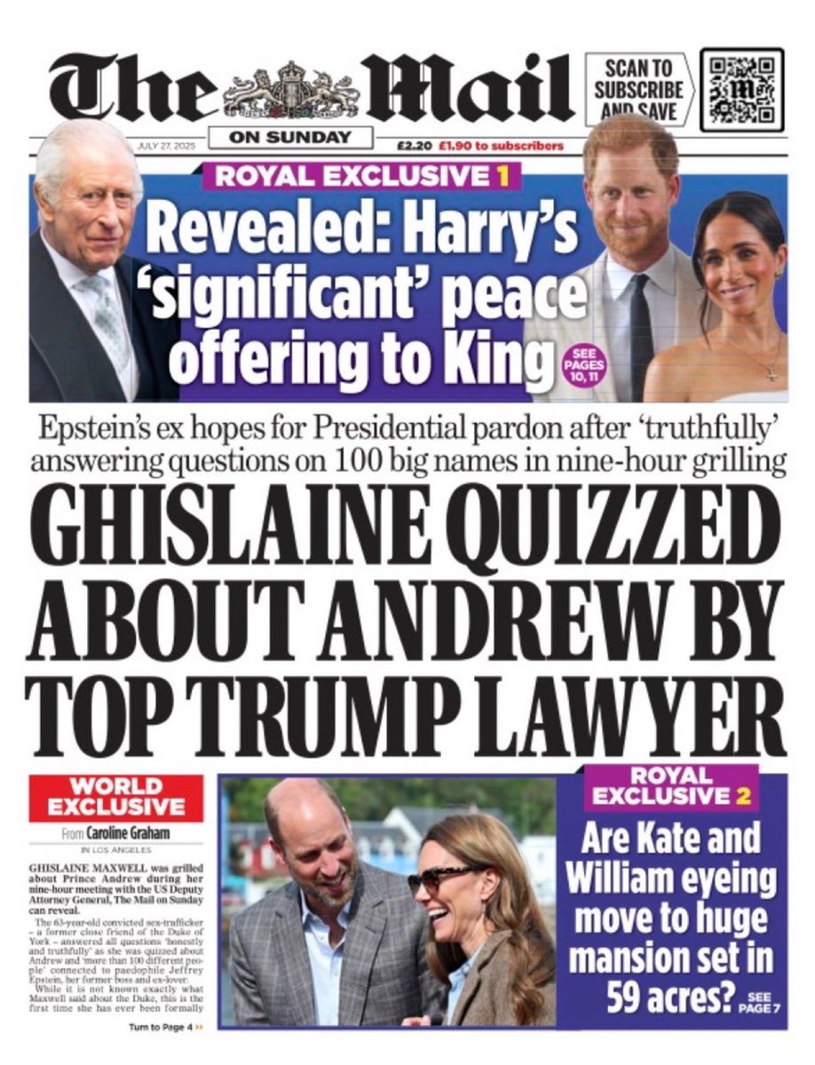 Josemn1_'s tweet image. 🇬🇧 The Daily Mail, periódico de corte monárquico del Reino Unido divide su portada en tres noticias clave que podrían marcar el futuro de la Corona: la llamada “ofrenda de paz” entre el rey Carlos III y el príncipe Harry; el posible traslado de los príncipes de Gales a una…