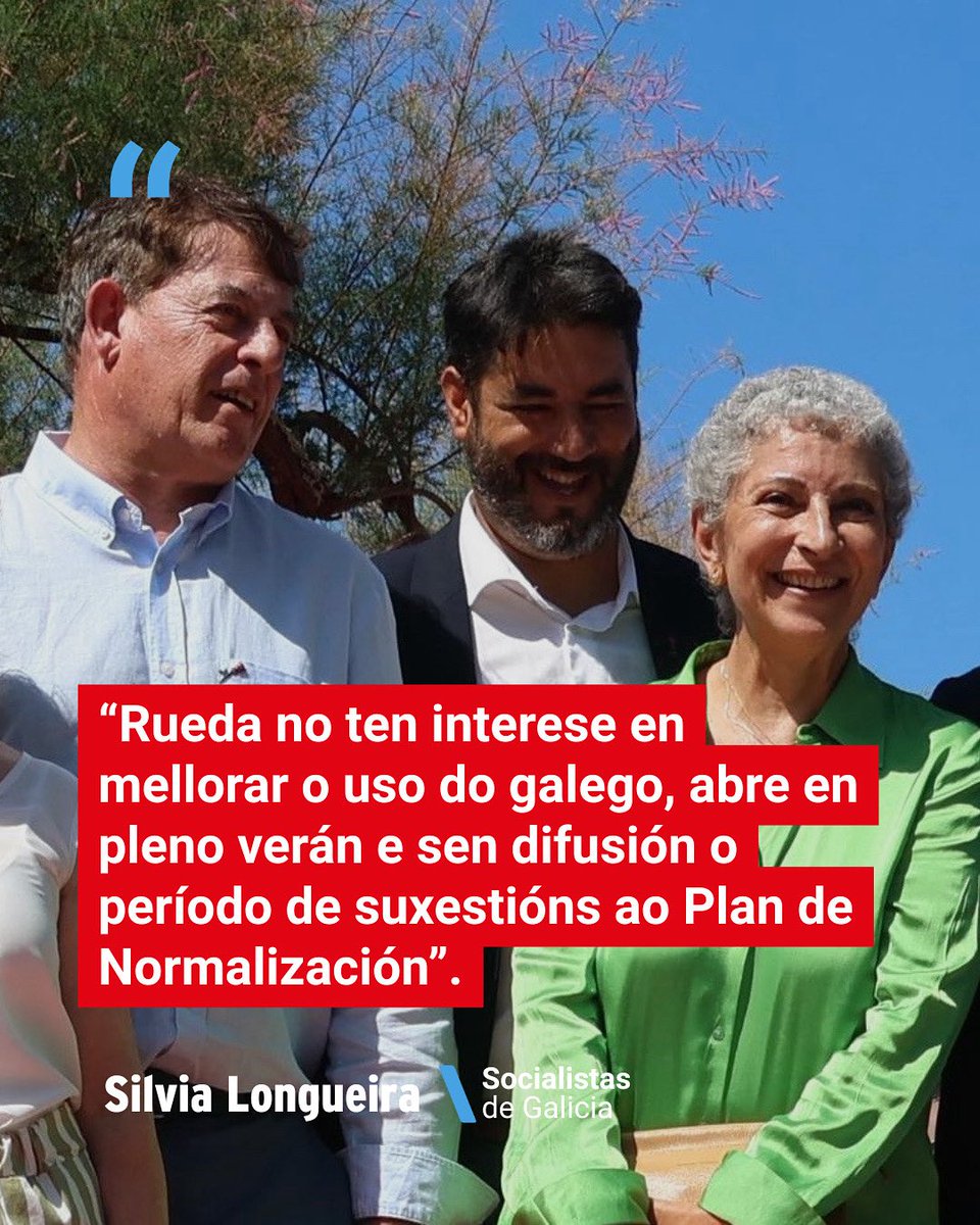 PSdeG's tweet image. 🤐 A Xunta abre en pleno verán e sen publicidade o período de achegas ao Plan de Normalización Lingüística.
Outro movemento de Rueda para silenciar á cidadanía e impedir un debate real sobre o galego.
🇪🇺 O PP vota en Bruxelas contra o recoñecemento da nosa lingua na UE.