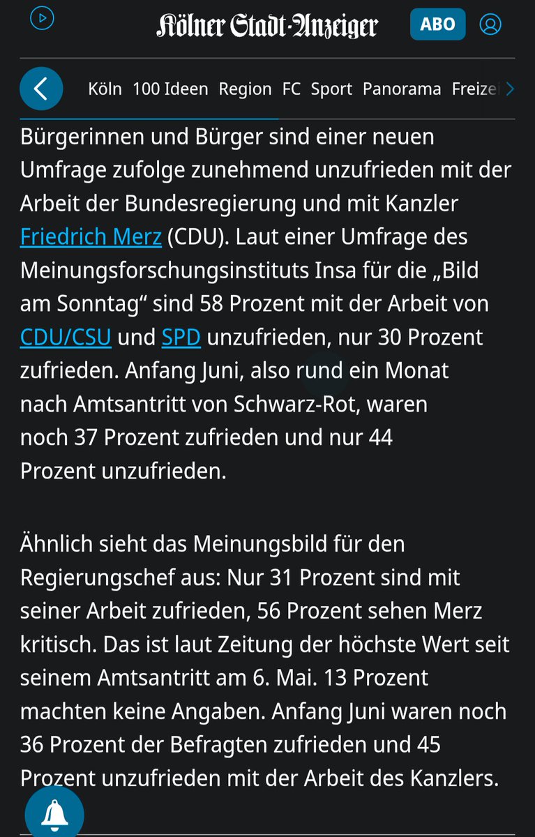 KoelnTagblatt's tweet image. Merz und Regierung fallen bei Umfrage durch
27.07.2025,
#Ksta