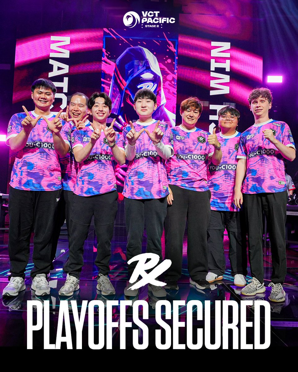 VALO2ASIA's tweet image. Paper Rex become the first Pacific team to lock in a playoff spot at VCT Pacific Stage 2!
With today’s win over BOOM, they improve to 3-0 and are now mathematically guaranteed at least a top-four finish in Group Omega, even with two matches remaining.