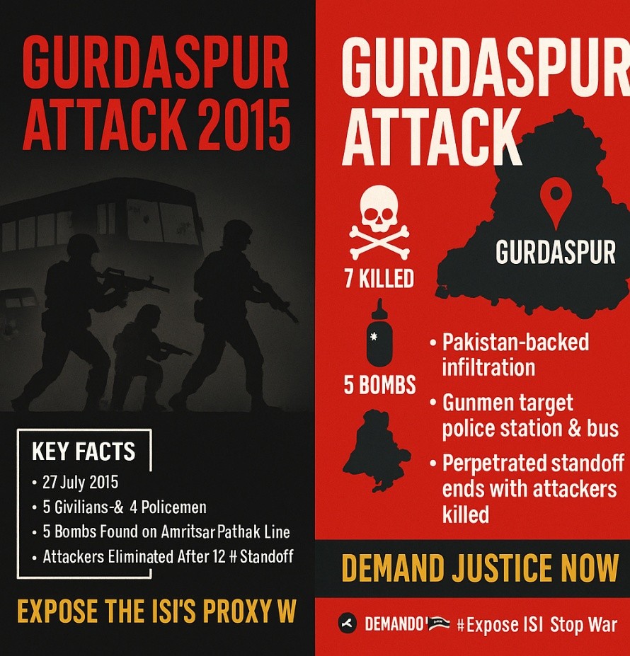 aadilbhat1905's tweet image. 27 July 2015: Pakistan dehshatgardon ne indian army ki vardi pehn kar Gurdaspur par hamla kiya 3 civilion aur 4 police karmi shaheed hue, Amritsar–Pathankot line par bomb lagaye gaye. Bharat ki 12 ghante ki karwai ne is dehshat ko khatam kar diya. 
#VilayDiwas
#ExposePakistan