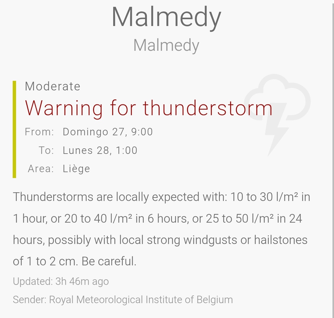 danig_f1's tweet image. ⚠️🟡 YELOW WARNING | T-STORMS
⚠️🟡 AVISO AMARILLO | TORMENTAS

🌧️ | 10-30mm/1h
🪨 | 1-2cm
#F1 #BelgianGP