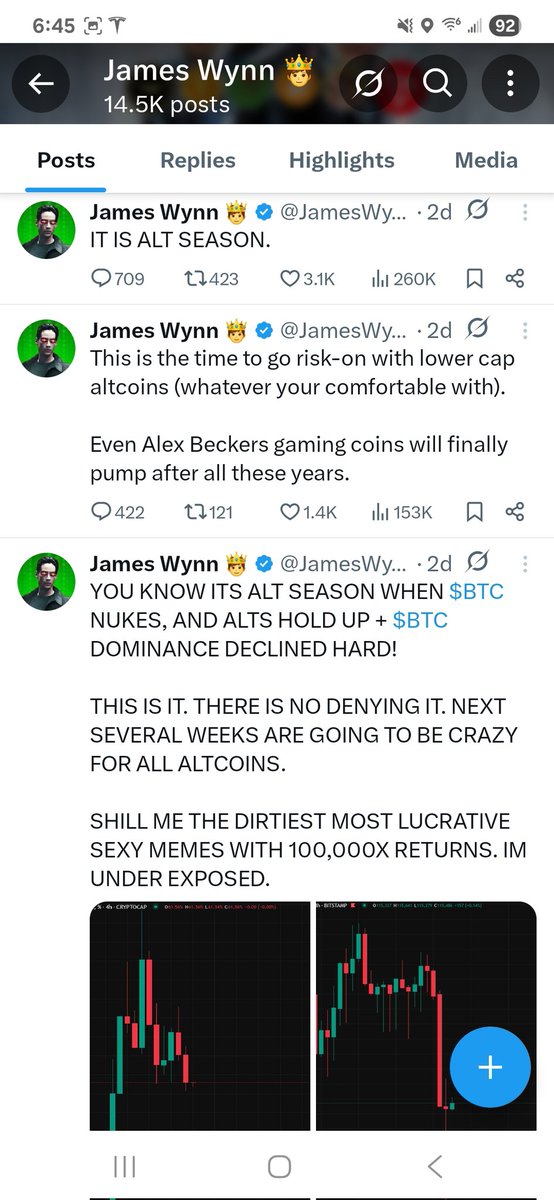 SithHaters's tweet image. Never seen a more bi-polar display of degenerate gambling in my life.
Bro, not hours apart, flips his narrative (good too because it was dead ass wrong and I called him out over it 😂, what a joker)
@JamesWynnReal "BLACK SWAN, OMG WE ARE ALL GUNNA DIE!!"
Also @JamesWynnReal…
