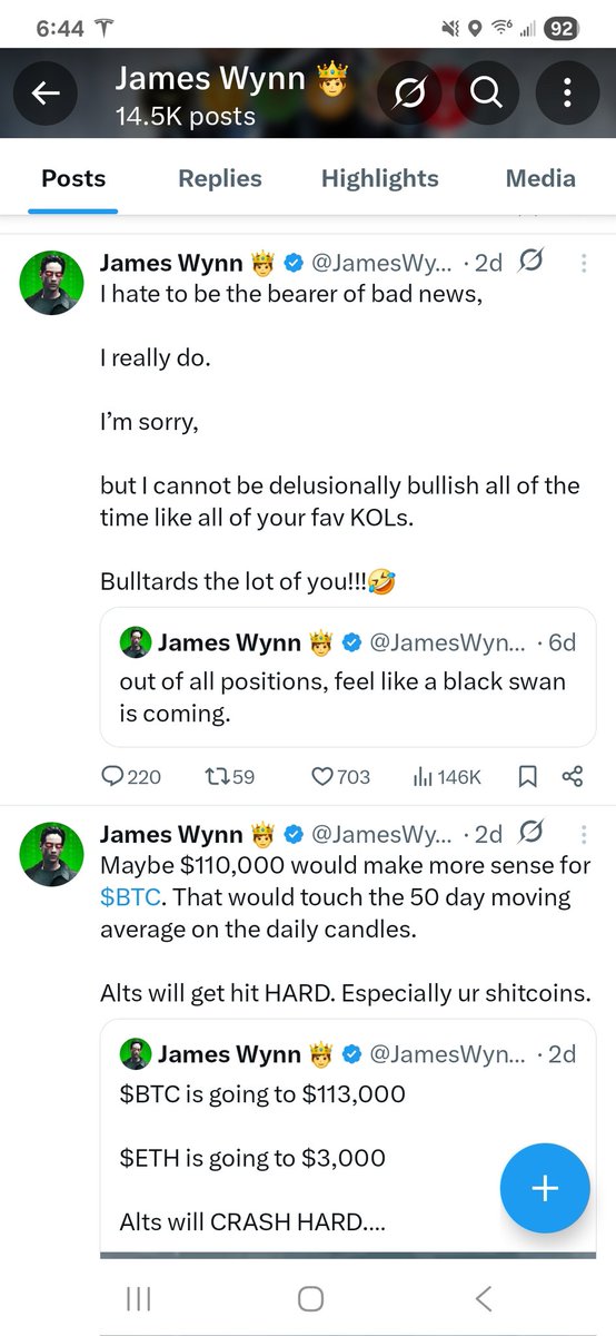 SithHaters's tweet image. Never seen a more bi-polar display of degenerate gambling in my life.
Bro, not hours apart, flips his narrative (good too because it was dead ass wrong and I called him out over it 😂, what a joker)
@JamesWynnReal "BLACK SWAN, OMG WE ARE ALL GUNNA DIE!!"
Also @JamesWynnReal…
