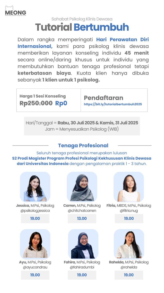 growwithrahel's tweet photo. Hi hi! Tutorial bertumbuh is back! Yuk daftarkan dirimu untuk konseling gratis bersama psikolog untuk 1 sesi. Seee youuu! https://t.co/os1OsNeccV