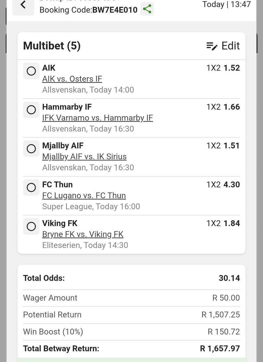 JasonHeneke's tweet image. High risky odds on this lovely sunday
I just placed a bet with Betway. Tap here to copy my bet or search for this booking code in the Multi Bet betslip BW7E4E010 new.betway.co.za/?bookingCode=B…
