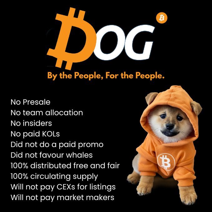 DISHANGE168's tweet image. The symbol of the two most decentralized and essentially identical cryptocurrencies in the entire crypto industry.
One is BTC, and the other is the top-ranked meme coin on BTC, $DOG BitDog.
No presale | No pre-mining | No team/developer allocation | No paid KOLs | No VC…