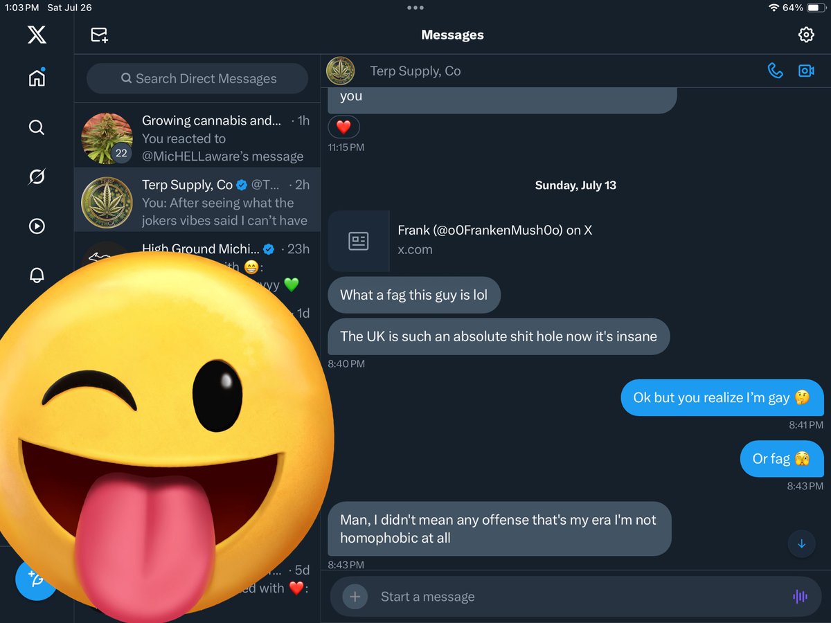 DavidHi40357276's tweet image. @TERP_THCA just threatened me because I said I would expose them for the bigotry then they told me how I fucked up one thing you don’t do don’t threaten me. I want nothing to do with this company do not tag me or include me in any of their post.  They are trash