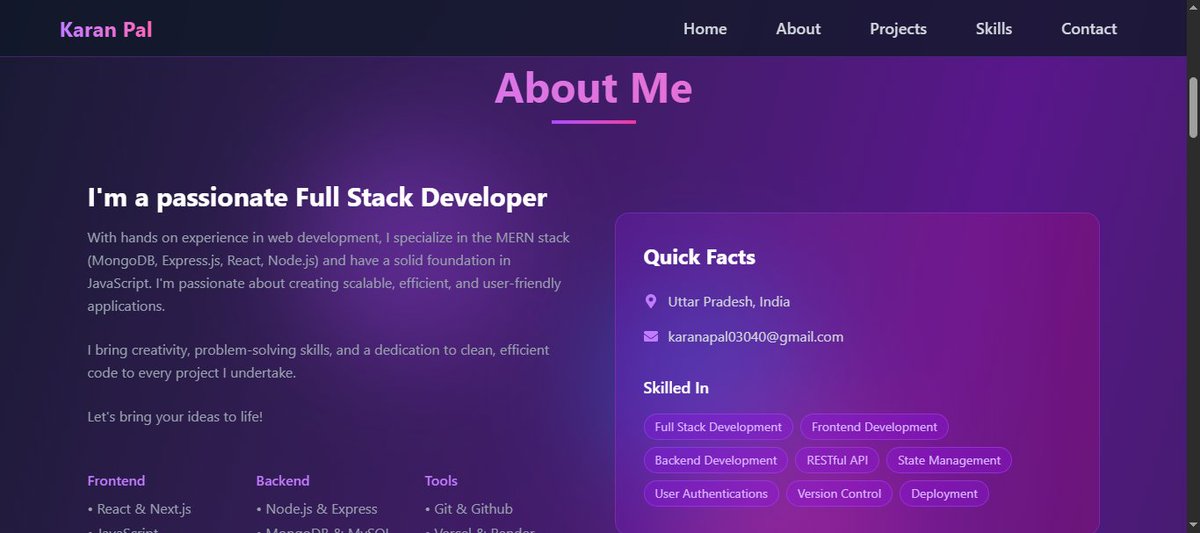 developerKarann's tweet photo. Just launched my personal portfolio built with the MERN stack!
Check it out 👉 https://t.co/uNrHW9sWiJ

https://t.co/YC7If6TBcG

Built with  MongoDB | Express | React | Node.js
Would love your feedback!

#MERNStack #WebDev #ReactJS #Portfolio #DevCommunity https://t.co/gDwHZDcz4B