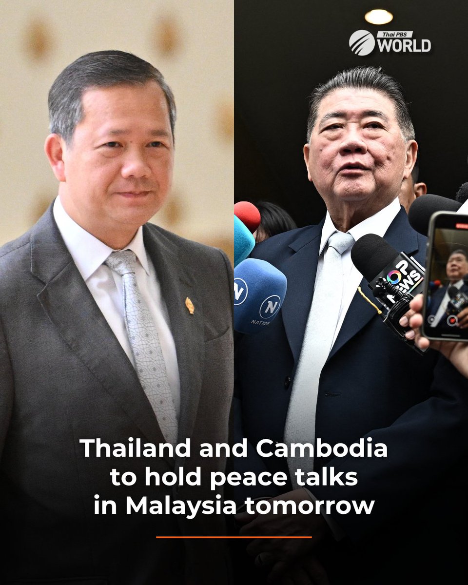 ThaiPBSWorld's tweet image. Thai and Cambodian prime ministers accepted Malaysia as mediator and will meet tomorrow in Kuala Lumpur to find ways to end the bloody border conflicts, starting last Thursday, said Malaysia’s Foreign Minister Mohamad Hasan today.

Mohamad said Thailand’s acting prime minister,…