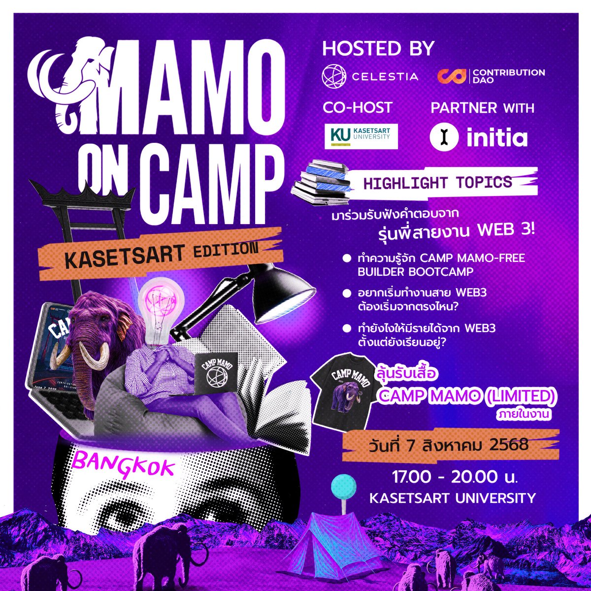 contributedao's tweet image. 🦣Mamo On Campus: KU Edition 🎓
เปิดโลก Web3 สู่รั้วเกษตรฯ บางเขน! ร่วมเจาะลึกเส้นทางสู่การทำงานในวงการ Web3 กับ ContributionDAO และ Celestia พร้อมเปิดโอกาสในเข้าร่วมโปรเจกต์ระดับโลก และการสร้างรายได้ตั้งแต่ยังเรียนอยู่!
📅 วันพฤหัสที่ 7 สิงหาคม 2568
🕔 เวลา: 17.00 – 20.00 น.…