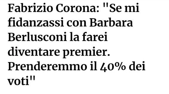 DrApocalypse's tweet image. Quindi siamo passati dal “entro 6/7 anni divento premier” (era il 2019) al “se mi fidanzo con Barbara Berlusconi la farei diventare premier”.
Ancora dietro a #Corona, ma come è possibile