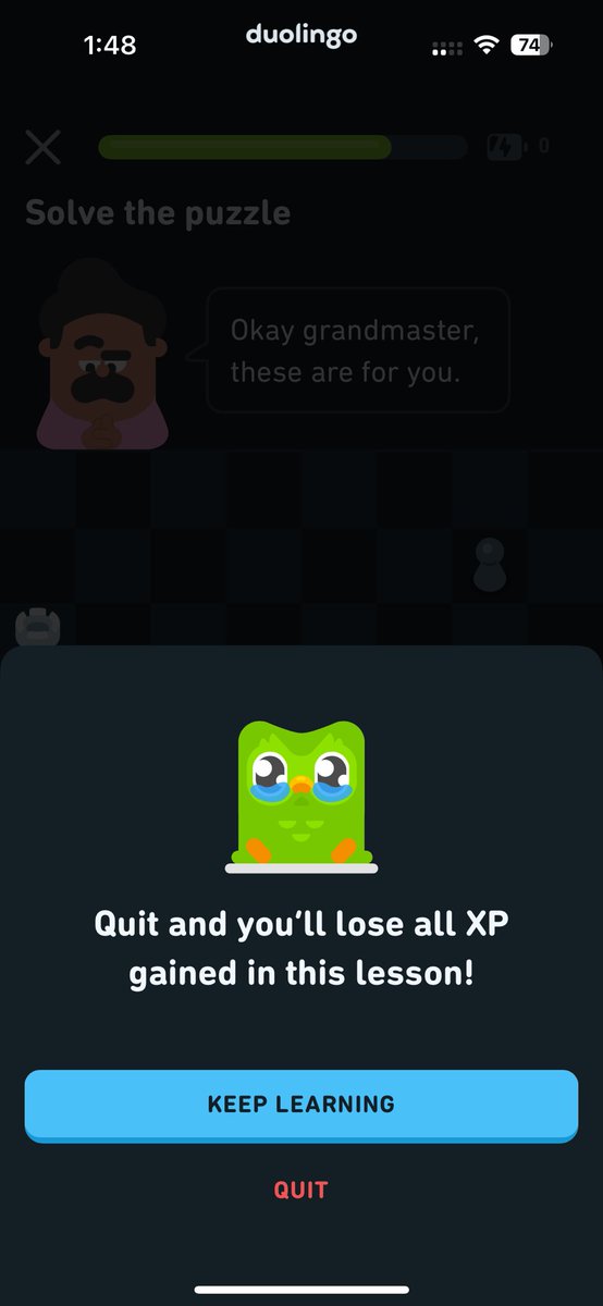 Cassothegod's tweet photo. @duolingo I made no mistakes, make it make sense. I was planning on finishing today on top of the league. Wasted 10 whole minutes of my 3X boost because of your dumb update trying to force people to get super 🤦🏾‍♂️ https://t.co/0GJ78r9ErV