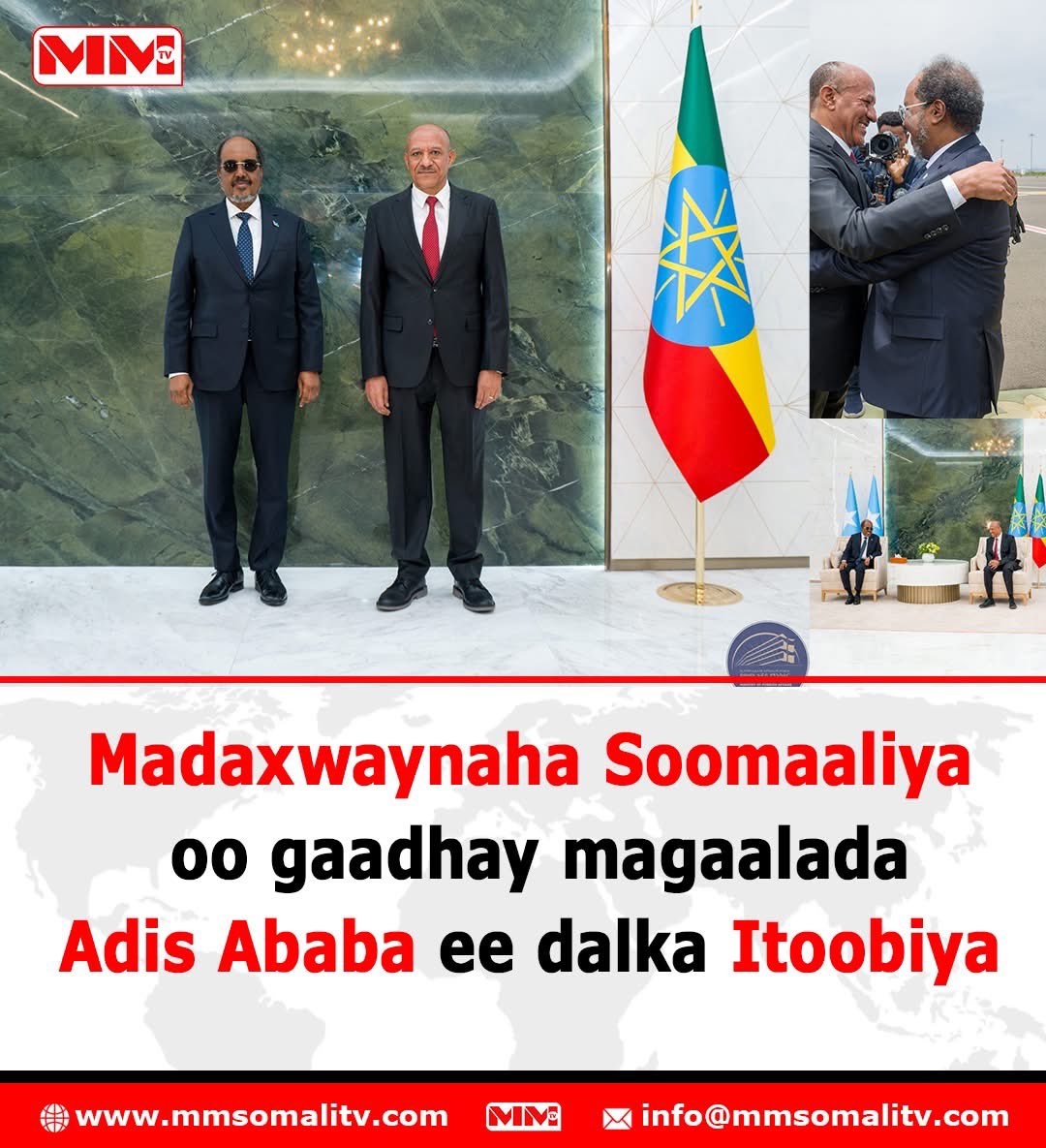 MMSomalitv's tweet image. The President of #Somalia, Hassan Sheikh, has arrived in Addis Ababa, #Ethiopia, where he will participate in the second conference on #UnitedNations Food Systems.