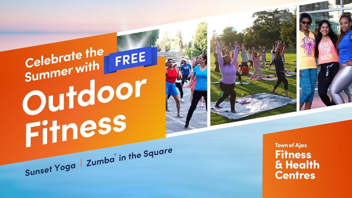 TownOfAjax's tweet image. ☀️ Celebrate summer with FREE outdoor fitness events! ☀️
💃 Zumba® in the Square (Pat Bayly Square), 7-8 p.m.:
August 8
September 12
🧘 Sunset Yoga (Veterans’ Point) 7-8 p.m.:
August 21
Register today! ➡️ bit.ly/433EoJH