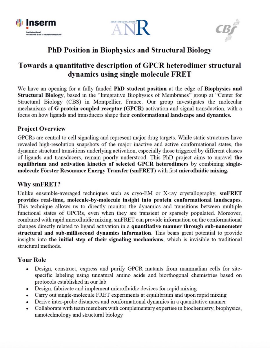 ObengCosmos's tweet image. We have an opening for a fully funded PhD student position at the edge of Biophysics and Structural Biology, based in the "Integrative Biophysics of Membranes" group at "Center for Structural Biology (CBS) in Montpellier, France.