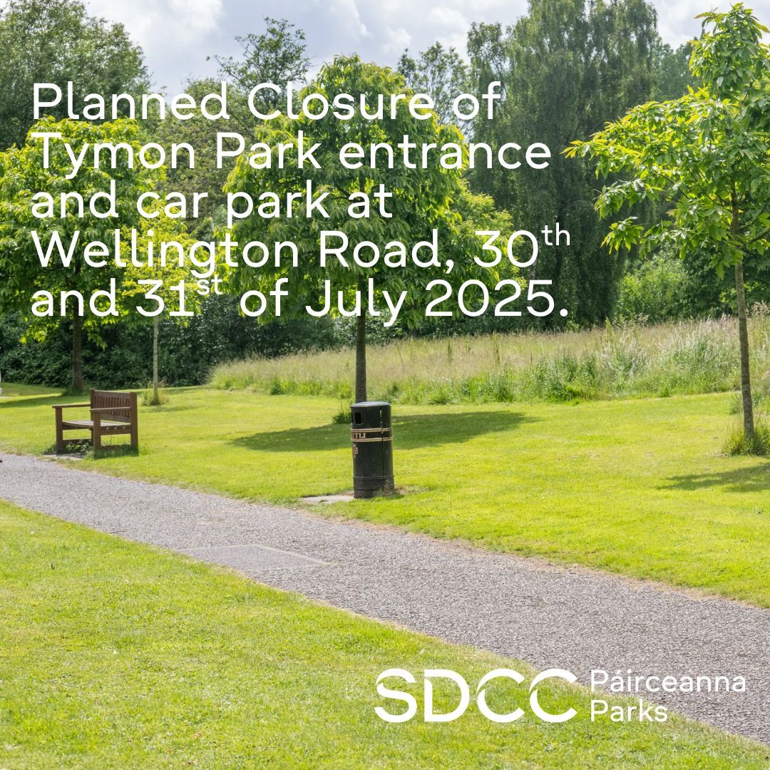 Planned closure of Tymon Park entrance and car park at Wellington Road, 30th and 31st of July 2025.
The building work at Tymon Park Intergenerational Centre is progressing and close to completion.
To complete the works;  the Wellington Road entrance to Tymon Park will be closed