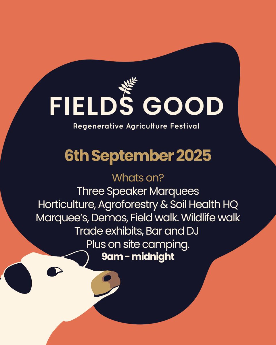 #FieldsGood is a festival celebrating #farming, food and the future. Three speaker stages, tents on #agroforestry, horticulture &amp; soil health, hands-on demos, field walks, exhibitors.
6th September
Get your tickets now - 🎟fieldsgood.co.uk