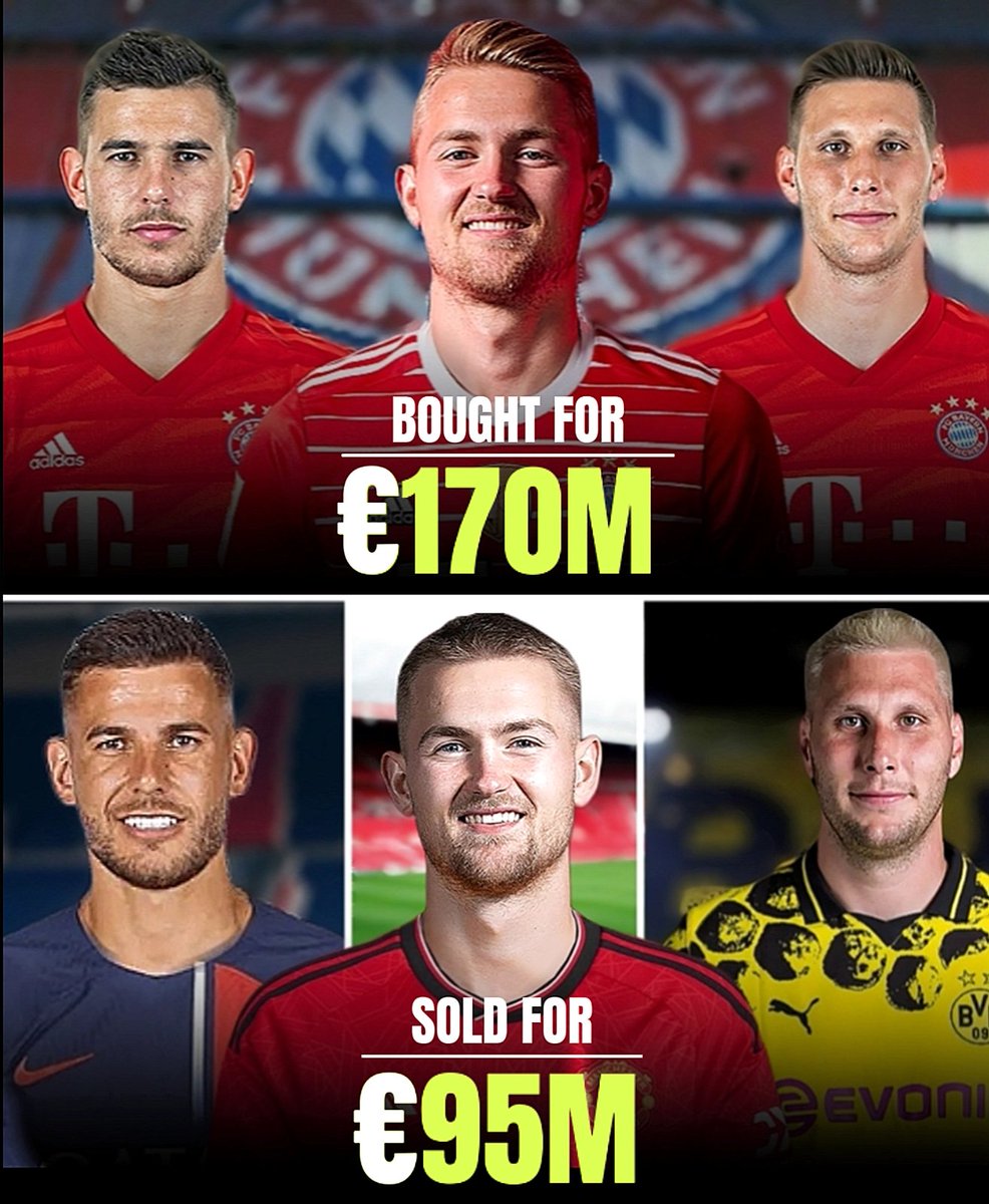 Leon___10's tweet image. Bayern lost over €70 million from the sales of Lucas, Süle, and De Ligt 📉 💔.