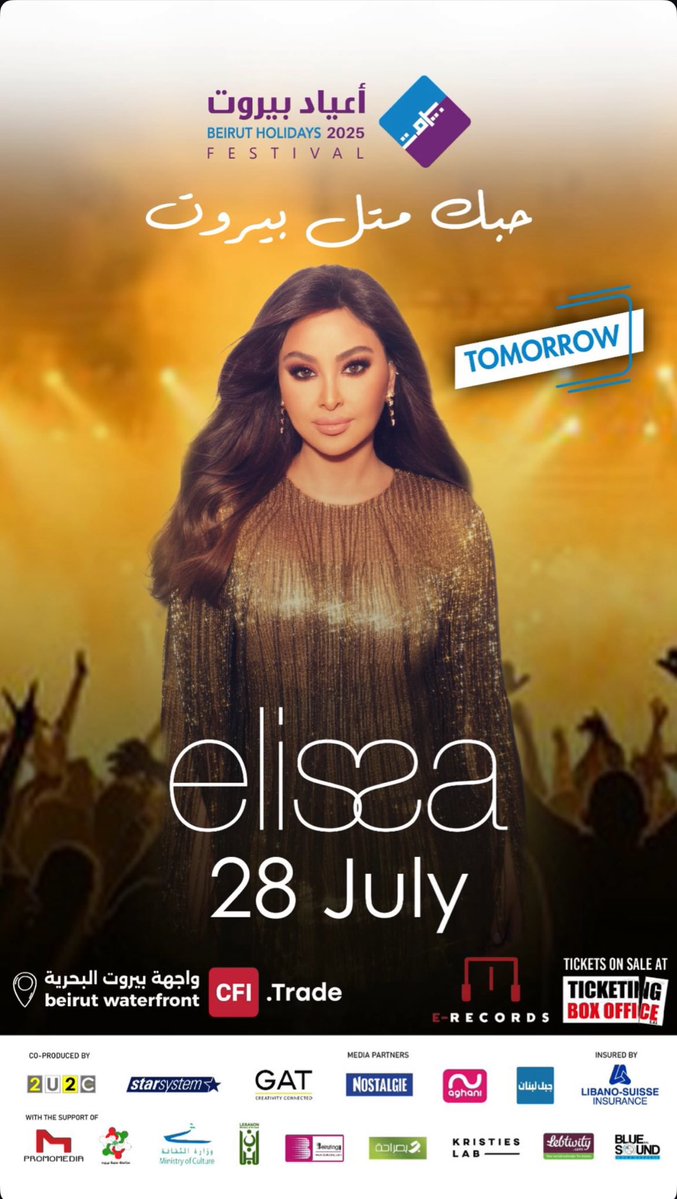 Elissaians's tweet image. TOMORROW @elissakh 🎤⚡️🇱🇧