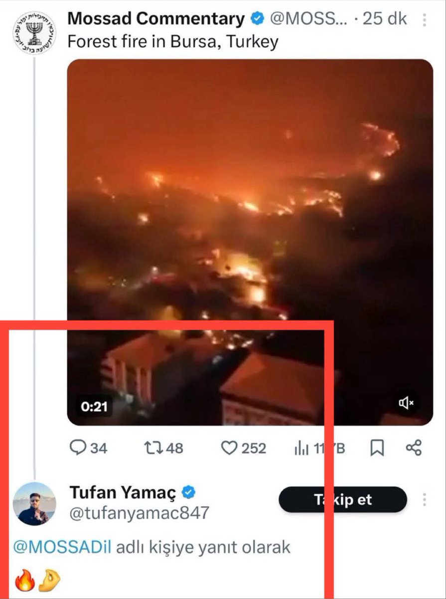 fatihtezcan's tweet image. İsrail Bursa’daki yangını paylaşıyor ve bu hain de çok güzel diyor!

Türkler nasıl içlerindeki Kemalistlerle hesaplaşmalıysa,
Kürtler de içlerindeki Siyonistlerle hesaplaşmalı!

Bu 2 grup+FETÖ’cüler+Siyasal Aleviciler!

Vatan Yasası çıkarılmalı ve bu 4 bozguncu grup susturulmalı!