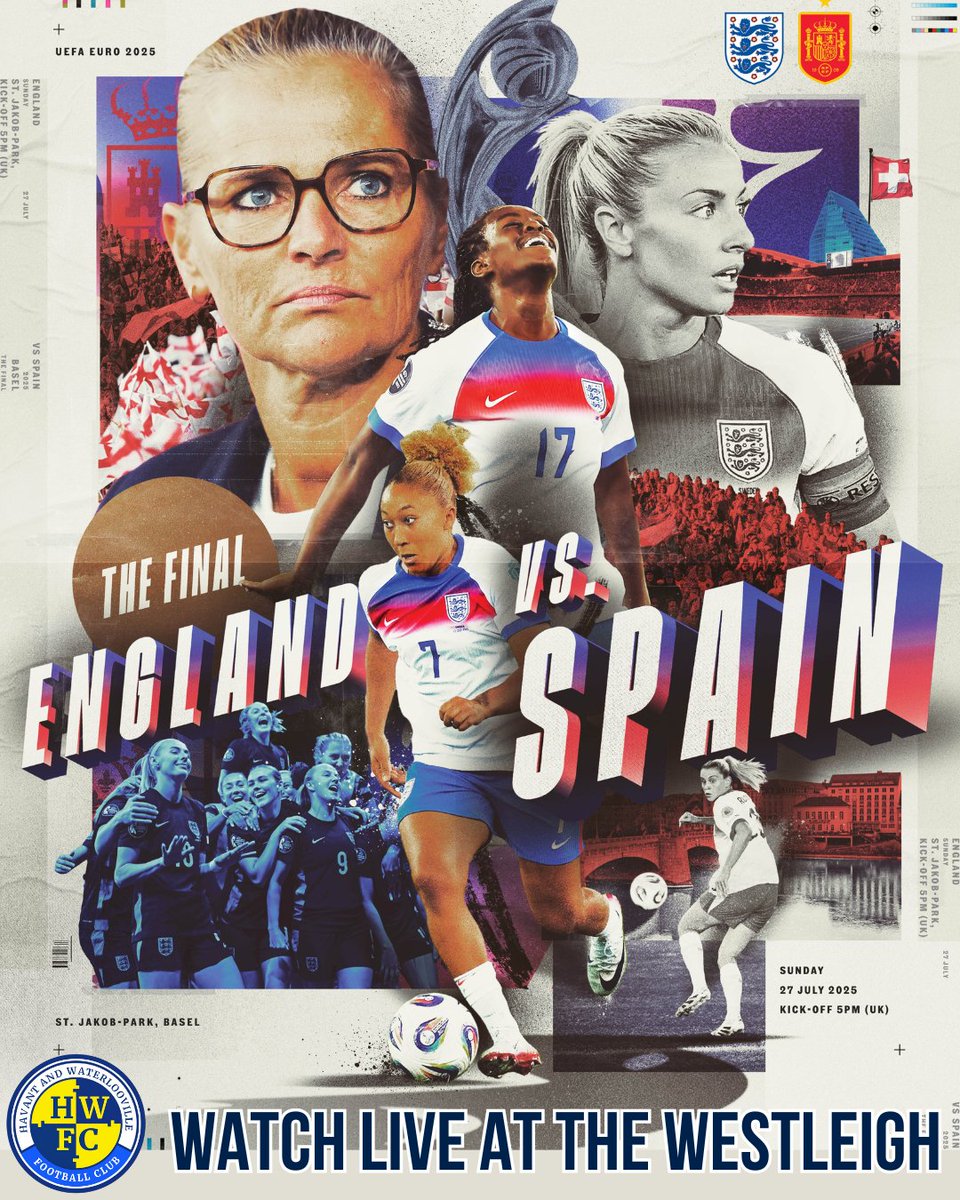HWFCOfficial's tweet image. 📺 LIVE AT THE WESTLEIGH
The Lionesses take on Spain in the Women's European Championships Final this afternoon, Kick-Off 5pm!
Why not come and join us and watch all the action from The Westleigh!
#HWFC #WEURO2025 #lionesses