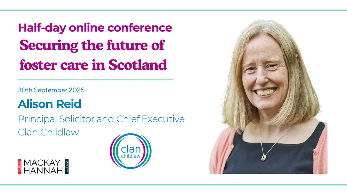MacKay Hannah (@mackayhannah) on Twitter photo Delighted to have Alison Reid, Principal Solicitor and Chief Executive, Clan Childlaw <a href="/clanchildlaw/">Clan Childlaw</a> sharing her insights on 'power in practice: putting the child at the centre'.
Register here: ow.ly/etqX50WaF87
Book 2, get 3rd half price
#Fostering #Scotland #FosterCare Delighted to have Alison Reid, Principal Solicitor and Chief Executive, Clan Childlaw <a href="/clanchildlaw/">Clan Childlaw</a> sharing her insights on 'power in practice: putting the child at the centre'.
Register here: ow.ly/etqX50WaF87
Book 2, get 3rd half price
#Fostering #Scotland #FosterCare