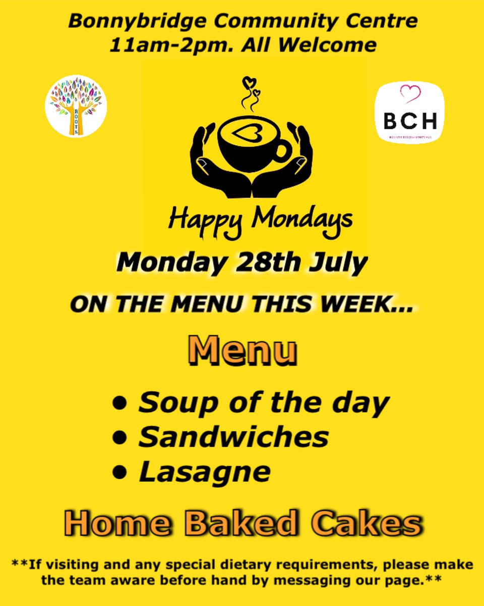 Our Happy Mondays group will be on as usual this week. Pop in for a cuppa, bite to eat and have a wee blether with friends or meet new people in the community in a safe #warmspace, all for free! (Donations much appreciated) All ages and areas welcome. #community #donations