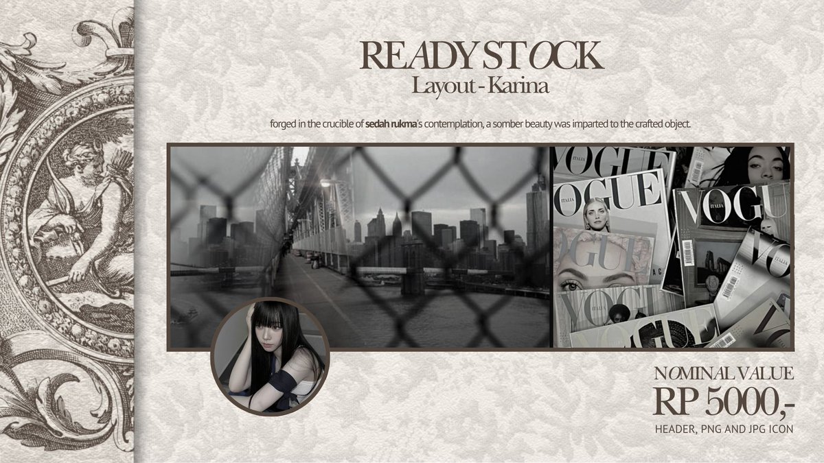 sedahrukma's tweet image. Help rt/repost? Thank you!

New drop 6 layout - Karina, priced at RP 5,000,-/each includes png and jpg icon. Don’t hesitate to knock my DM if you’re interested.

#zonauang #zonajajan