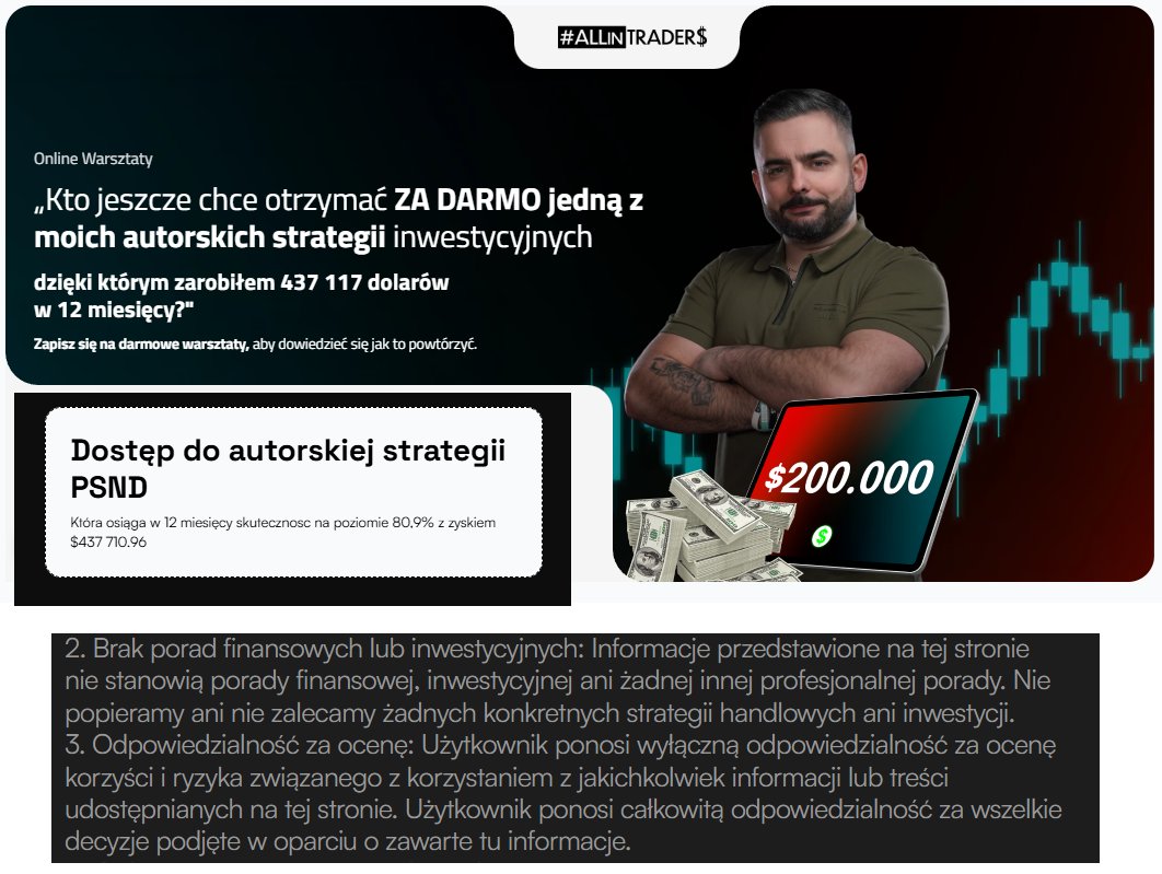 RogackiMariusz's tweet image. Reinkarnacja kolejnego Szkoleniowca - Już nie Elite Expert Club, a All In Trader i oczywiście trading w oparciu o sztuczną inteligencje 😂
Zapisz się i otrzymaj gotową strategię inwestycji, jednocześnie w uwagach stoi "Nie zalecamy żadnych konkretnych strategii handlowych" xD